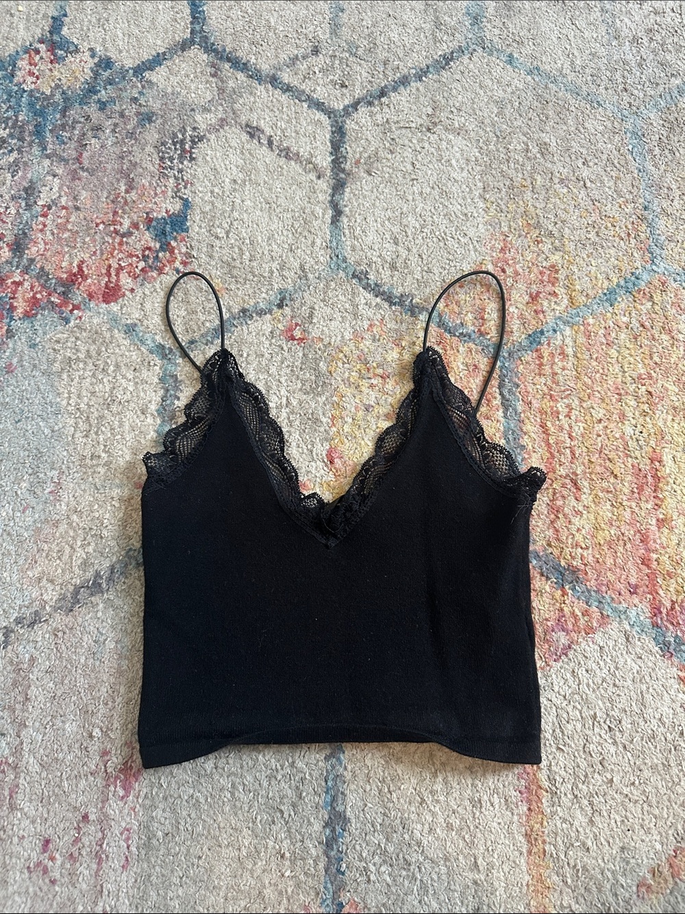 Lace Trim Black Cami Crop Top - Women’s Intimates